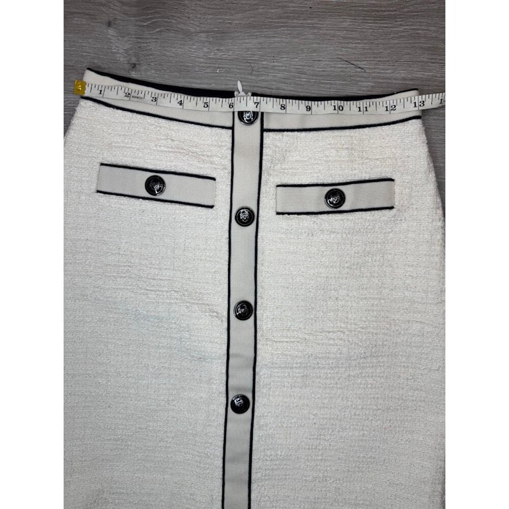 Cream Tweed Mini Skirt Contrast Trim Button Detail Parisian Style FR 36 - Picture 6 of 7